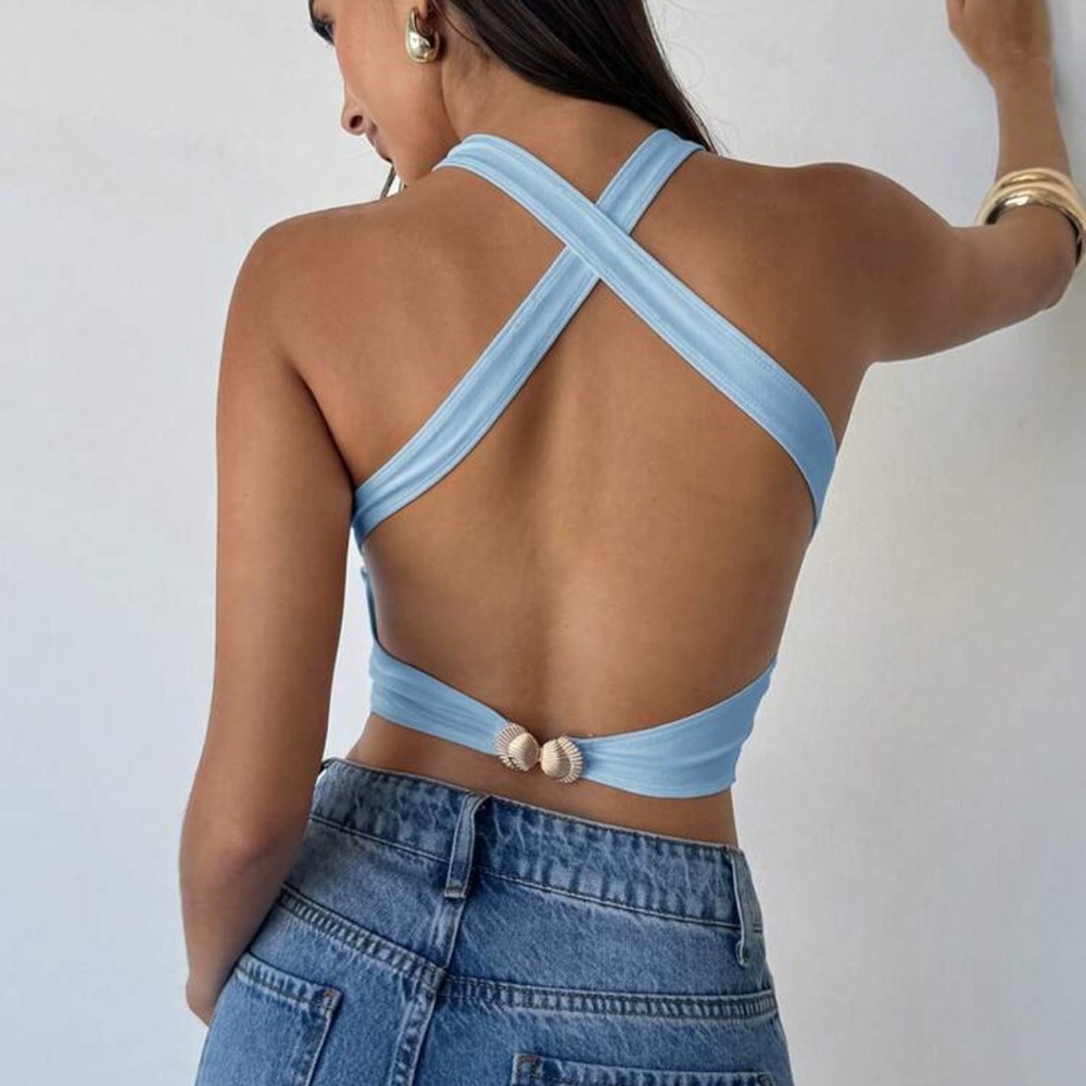 Light Blue Sleeveless Women's Top